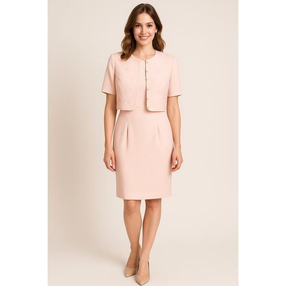 Maggy London Sheath Dress & Jacket 8 Pink Floral Pearl Coquette Vintage Brunch - Picture 1 of 9